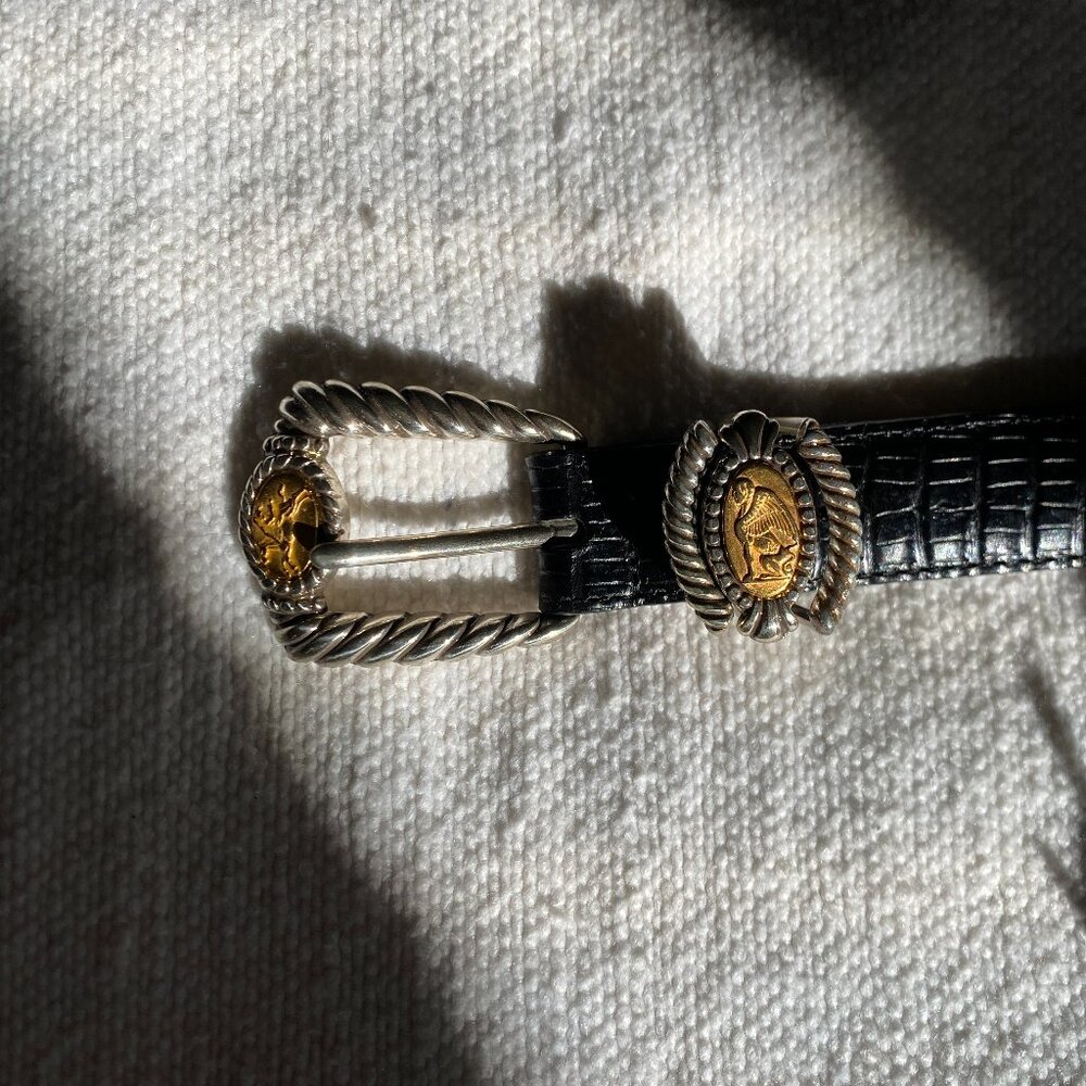 Vintage Brighton Black Leather Mixed Metals Western Belt with Snake pattern